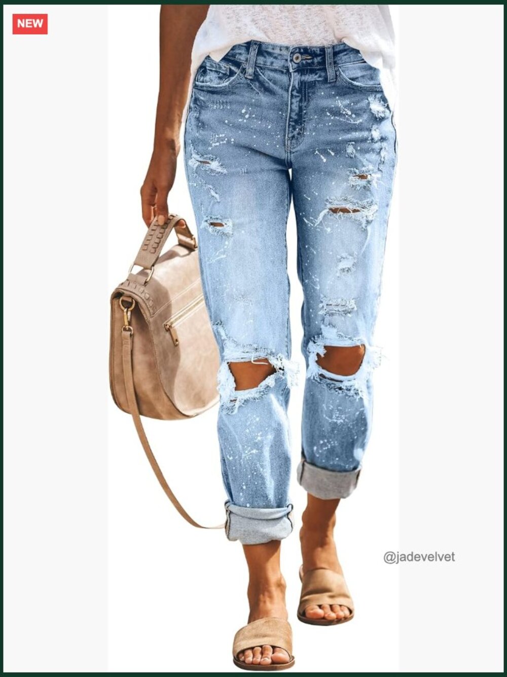 Boyfriend Ripped Mid Waist Stretch Denim Jeans Loose Fit Distressed